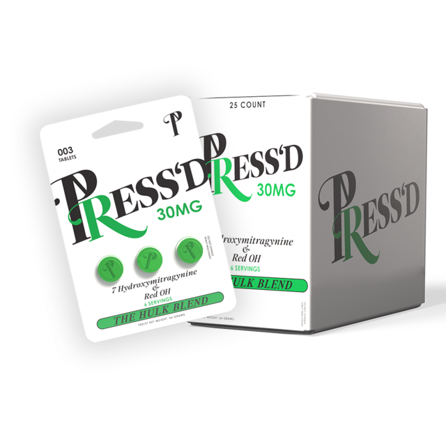 PRESS'D GREEN 30MG HULK BLEND 7-HYDROXY & RED OH KRATOM BLISTER CAPSULES 3CT