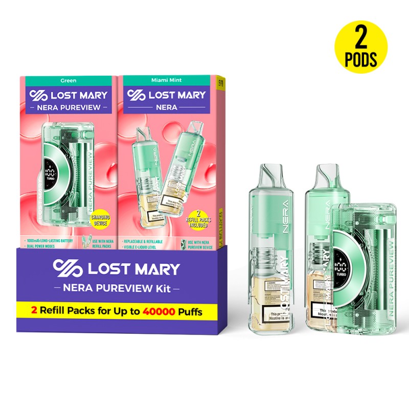 LOST MARY NERA PURVIEW 40K 5% DISPOSABLE KIT (DEVICE + 2CT REFILL PACK BUNDLE)