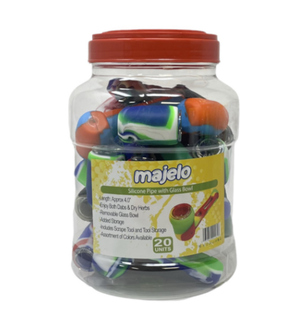 MAJELO SILICONE PIPE WITH GLASS BOWL 4" #MJ001617 20CT JAR