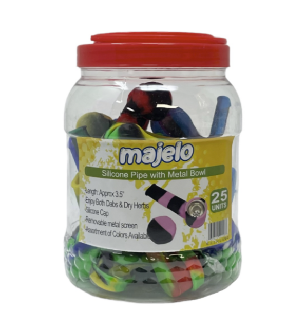 MAJELO SILICONE PIPE WITH METAL BOWL 3.5" #MJ001587 25CT JAR