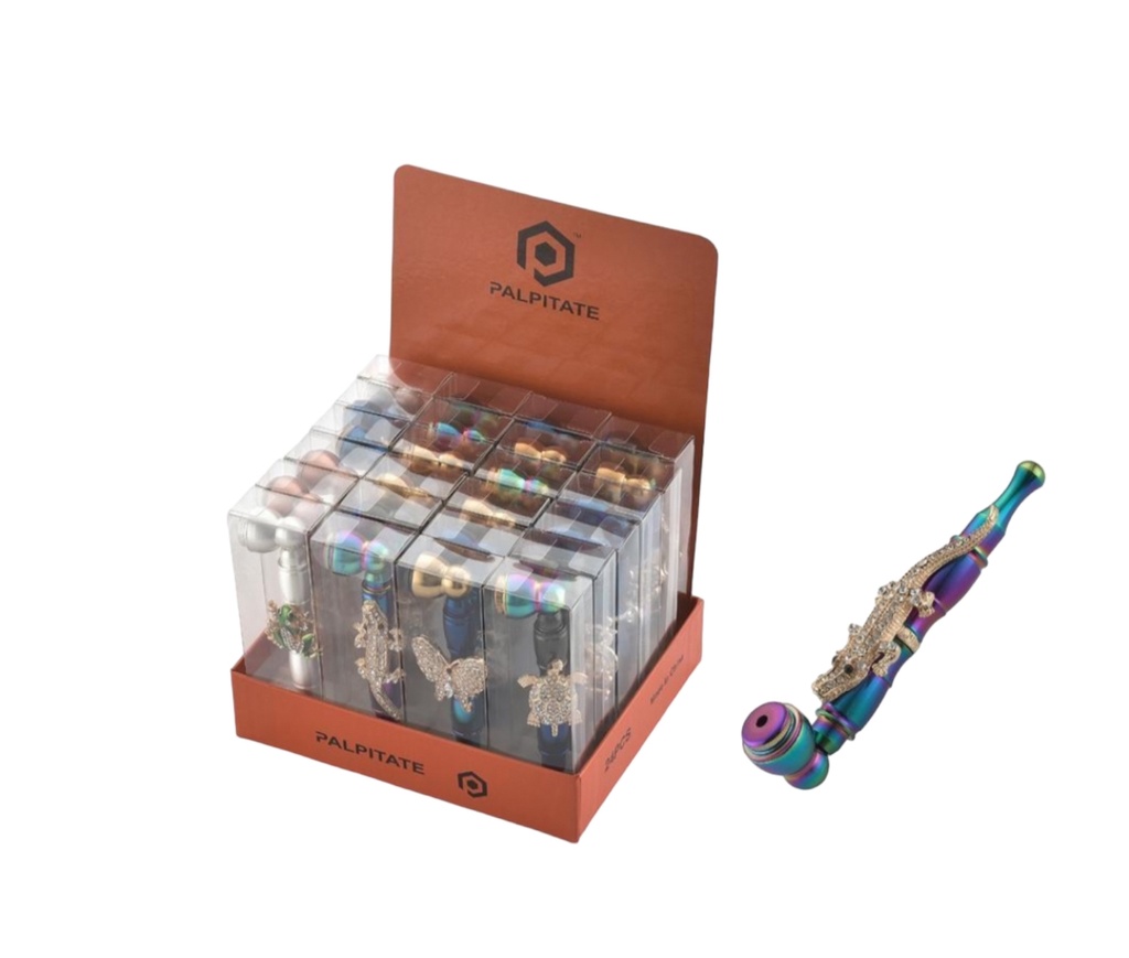 PALPITATE SMALL METAL RAINBOW PIPE W/ DIAMOND ANIMAL #PI-020 BOX OF 24