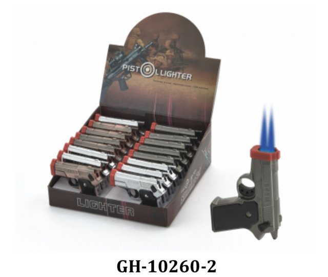 PISTOL DOUBLE TORCH LIGHTER GH-10260-2 BOX OF 16