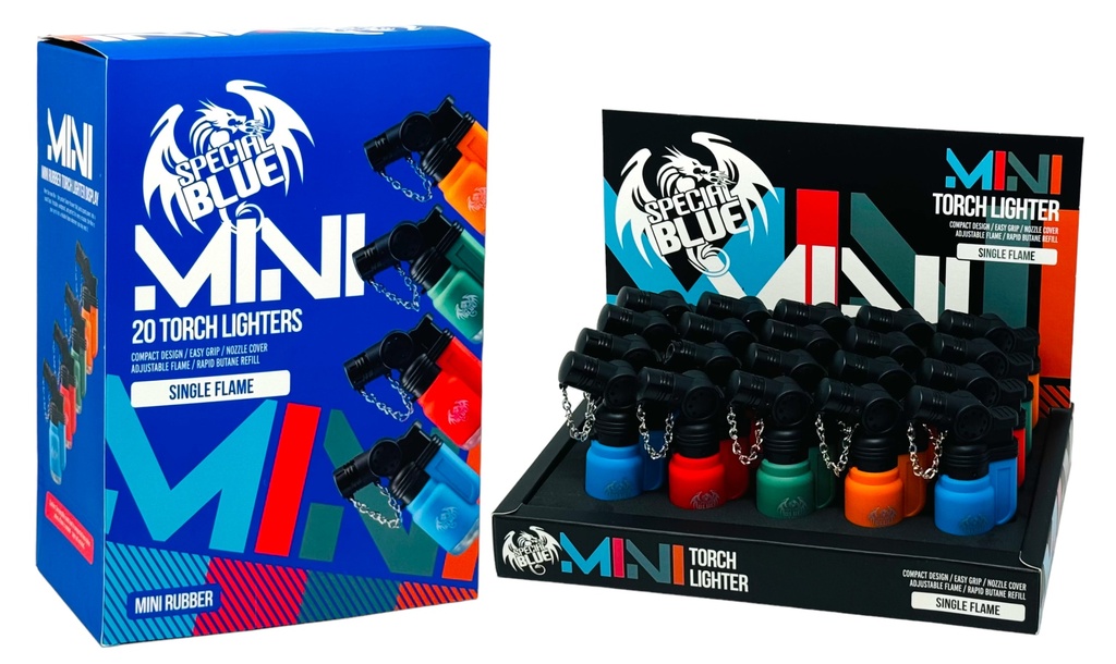 SPECIAL BLUE MINI RUBBER TORCH LIGHTER #LT176M BOX OF 20