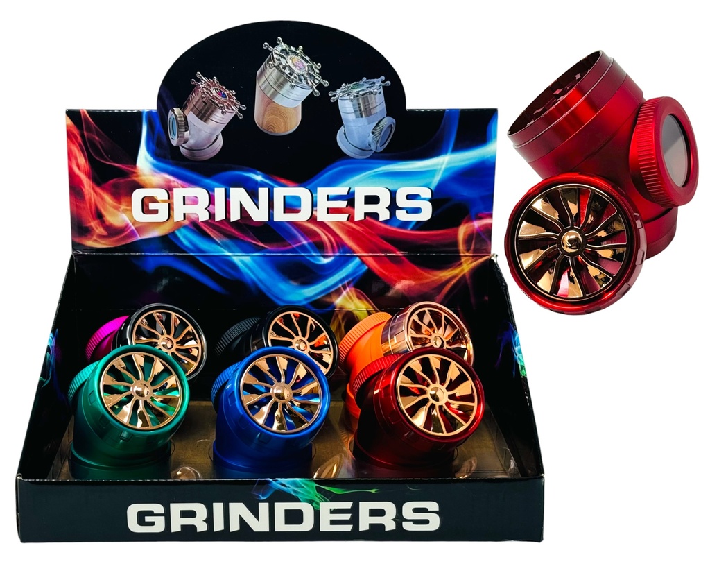 TOBACCO GRINDERS CURVED 4 PARTS WITH SIDE WINDOW #CF-63386-2 BOX OF 6