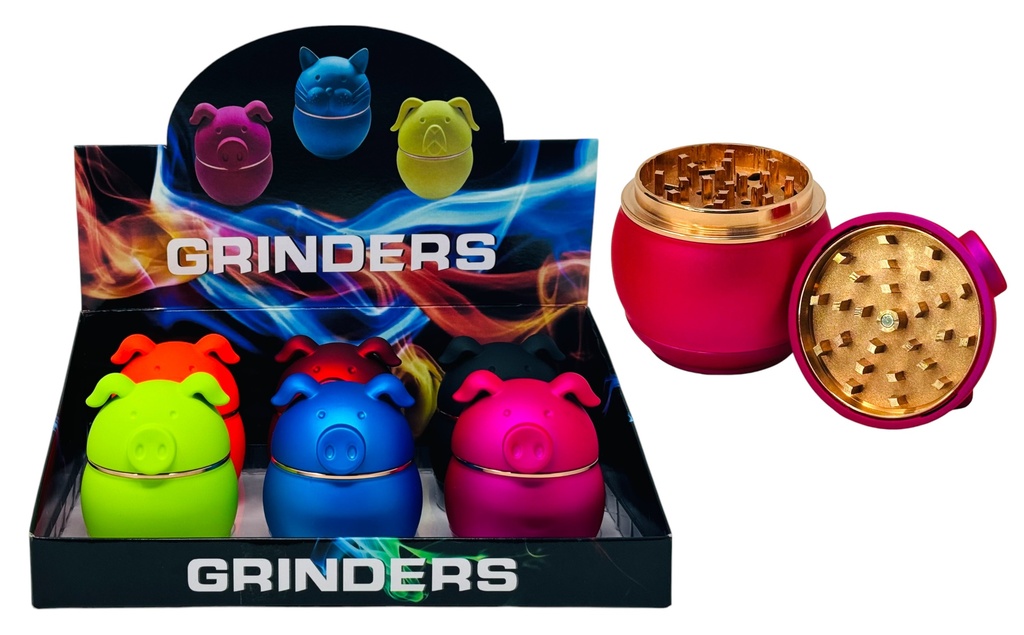 TOBACCO GRINDER PIG DESIGN 4 PARTS #YJ-63001-1 BOX OF 6