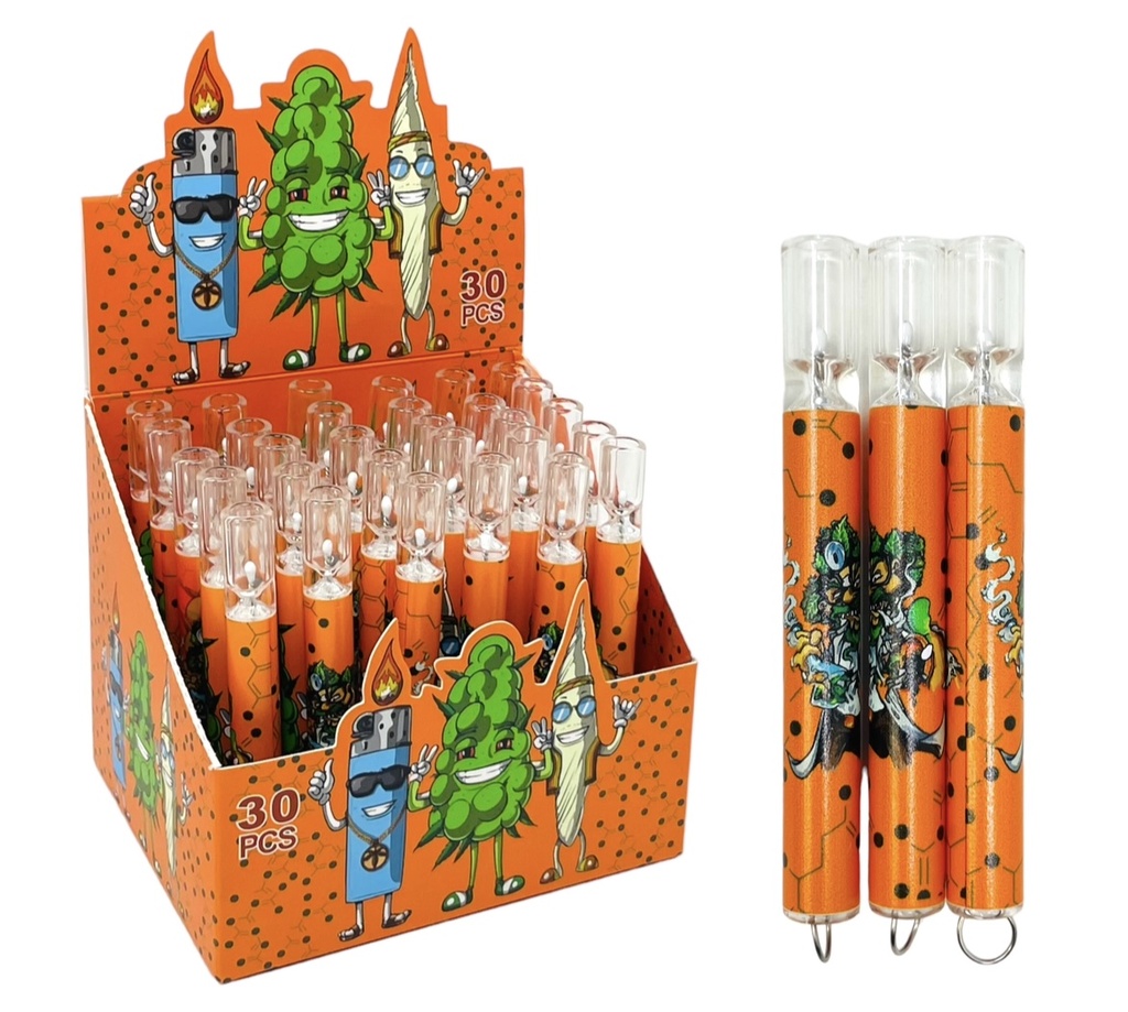 DESIGN GLASS CHILLUMS WITH BRUSH BOX OF 30