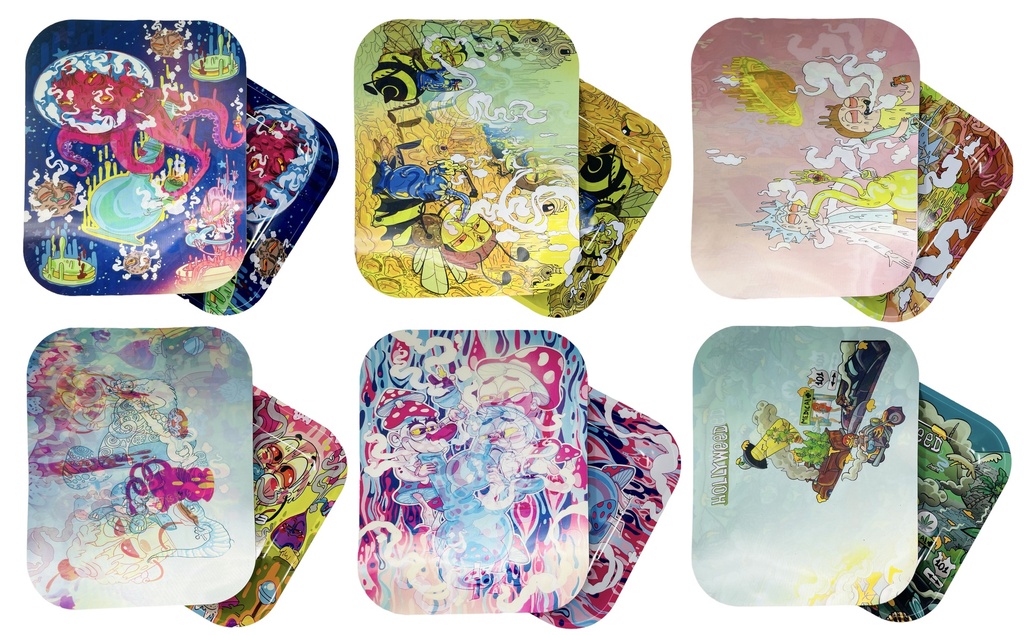 METAL TRAY WITH 3D HOLOGRAPHIC TRAY COVER ASSORTED DESIGNS