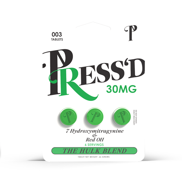 PRESS'D GREEN 30MG HULK BLEND 7-HYDROXY & RED OH KRATOM BLISTER CAPSULES 3CT