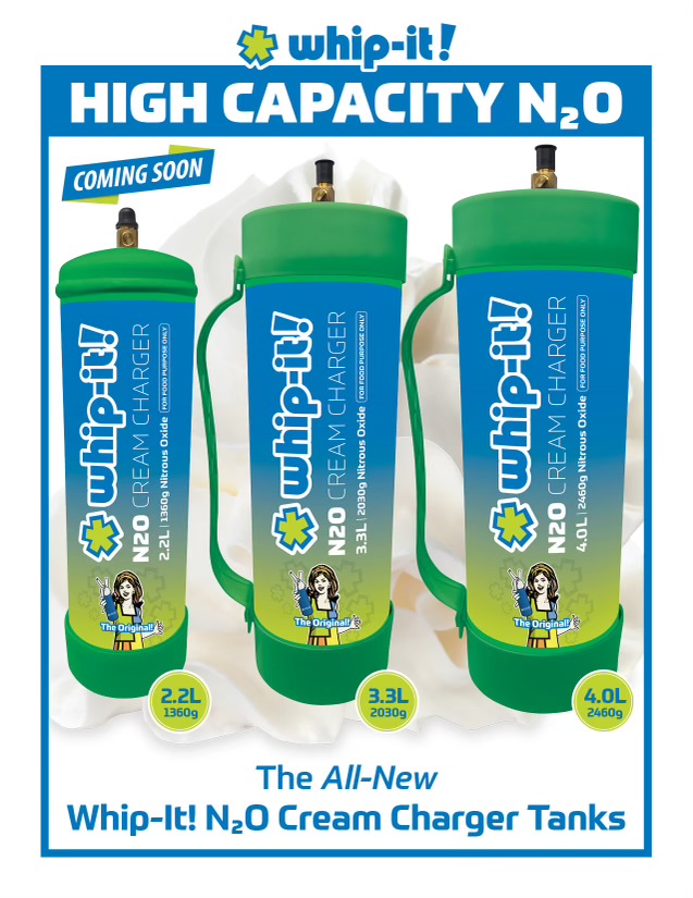 WHIP IT CYLINDER TANK NITROUS OXIDE CREAM CHARGER 4.0L BOX OF 2