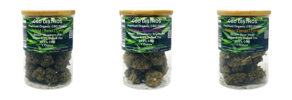 CBD DISTROS ORGANIC FLOWER ASSORTED STRAINS 1 OZ