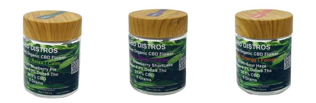 CBD DISTROS ORGANIC FLOWER ASSORTED STRAINS 5GM 2CT JAR
