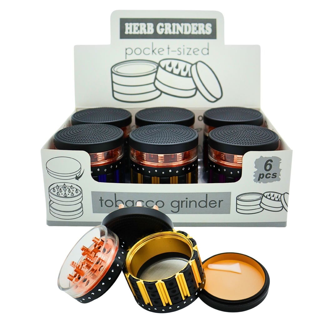 HERB GRINDERS POCKET-SIZED SMOKING PIPE FASHION 4 PARTS TOBACCO GRINDER #DK5195-4 BOX OF 6