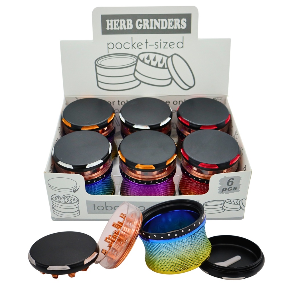 HERB GRINDERS POCKET-SIZED HEAVY DRUM DESIGN 4 PARTS TOBACCO GRINDER #DK5208-4 BOX OF 6