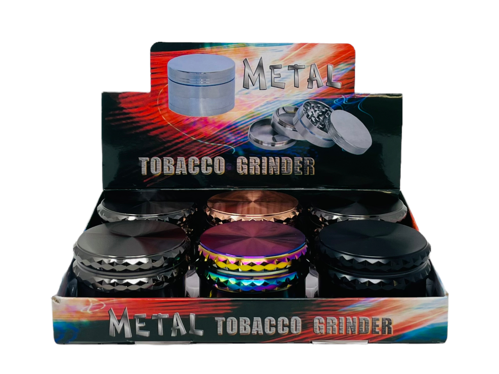 TOBACCO GRINDER 4 PARTS MIX COLOR PLAIN ZINC FINSH #TG4-65FCS-PLN1 BOX OF 6