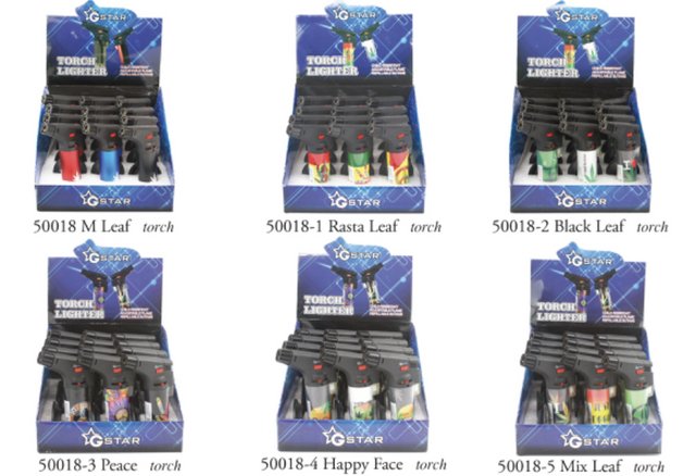 GSTAR TORCH LIGHTERS ASSORTED DESIGNS BOX OF 12 #50018