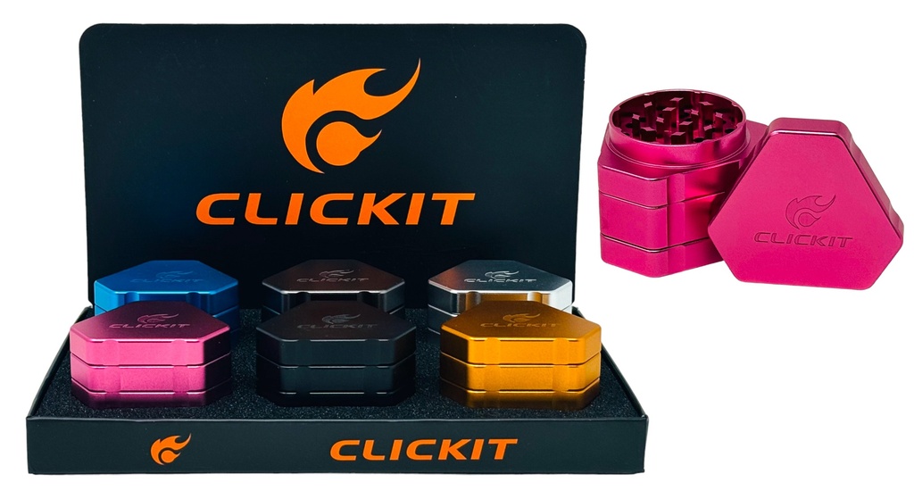 CLICKIT HEXAGON ALUMINUM GRINDER 4 PARTS #MG-115 BOX OF 6