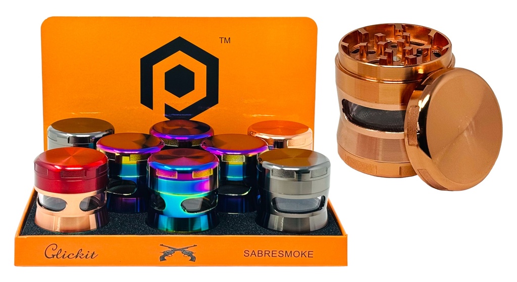PALPITATE CLICKIT METAL GRINDER WITH WINDOW 4 PARTS #MG-037 BOX OF 8