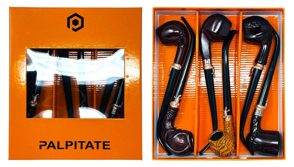 PALPITATE MEDIUM WOODEN CIGARETTE PIPE WITH DIAMOND ANIMAL #PI-005 BOX OF 6