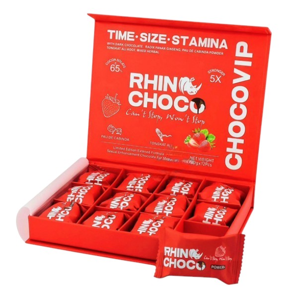 RED RHINO CHOCO VIP SEXUAL ENHANCEMENT CHOCOLATE STRAWBERRY 10G BOX OF 12