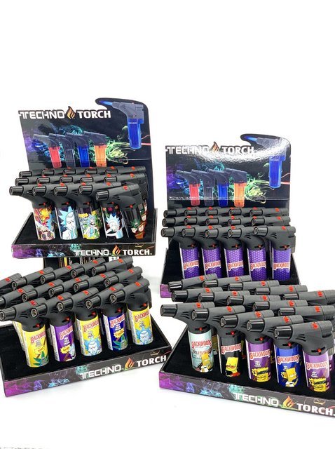 TECHNO TORCH #104139-BWDB ASSORTED DESIGN TORCH LIGHTERS BOX OF 15