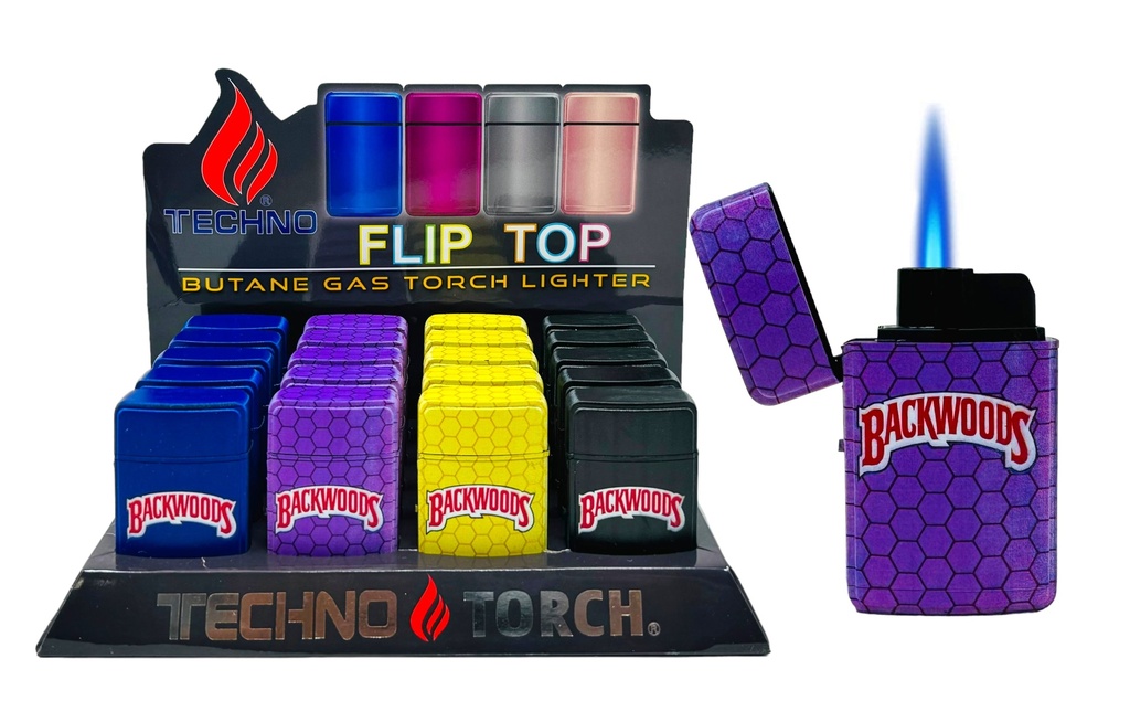 TECHNO TORCH #19607-BW1 BACKWOODS DESIGN FLIP TOP TORCH LIGHTERS BOX OF 20