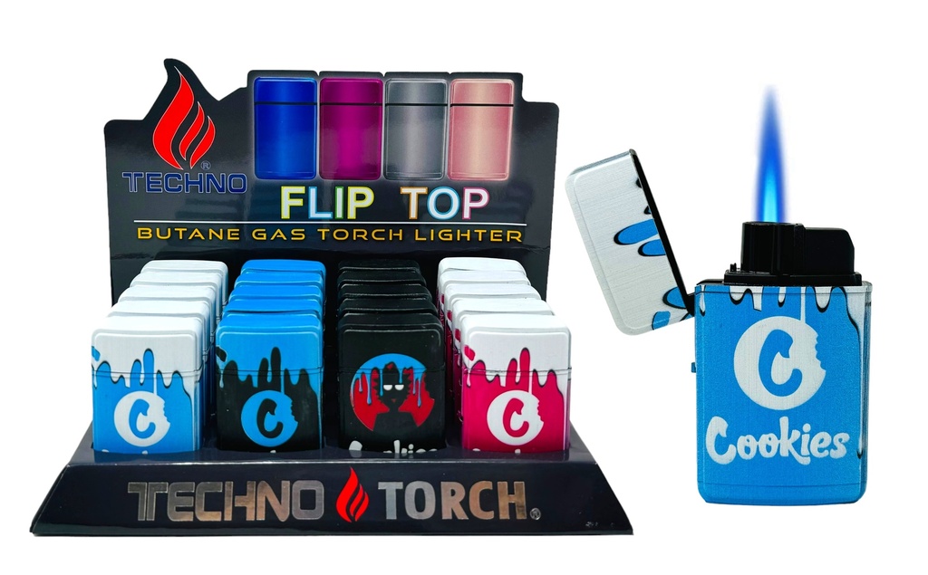 TECHNO TORCH #19607-CO3 COOKIES DESIGN FLIP TOP TORCH LIGHTERS BOX OF 20