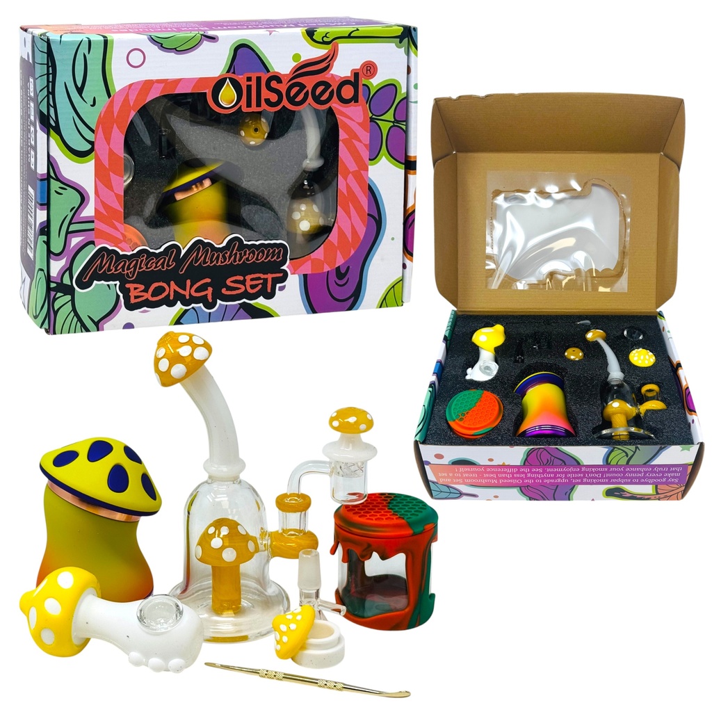 OILSEED MAGICAL MUSHROOM GLASS BONG SET #D610