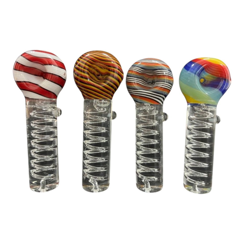 OILSEED PREMIUM GLASS HAND PIPE SPIRAL DESIGN #D020 BOX OF 5
