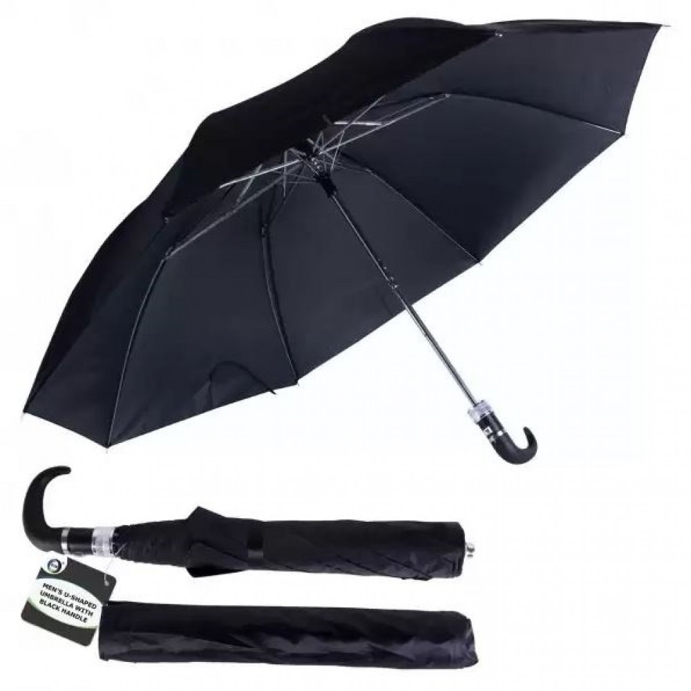 TURTLE NOSE 2 SECTION FOLDING AUTO BLACK UMBRELLA 12CT