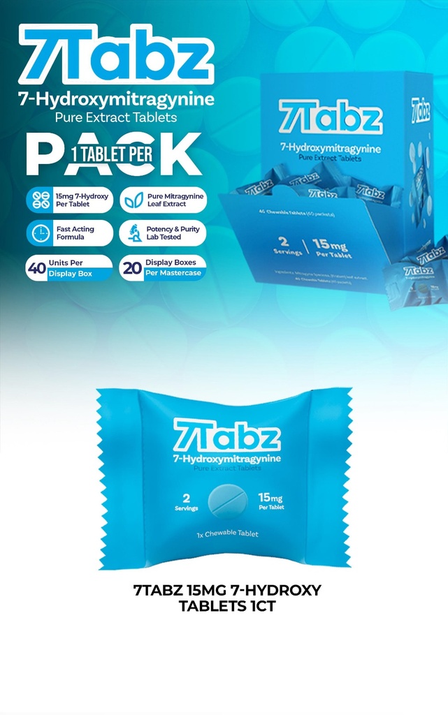 7TABZ 15MG 7-HYDROXY KRATOM CAPSULES 1CT BOX OF 40