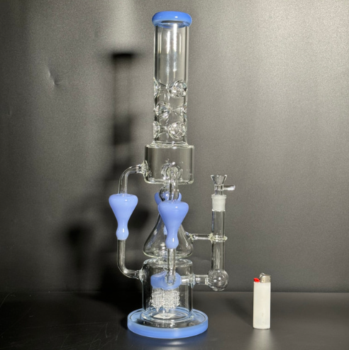 GLASS WATER PIPE 18" #DYW-65 MILKY BLUE