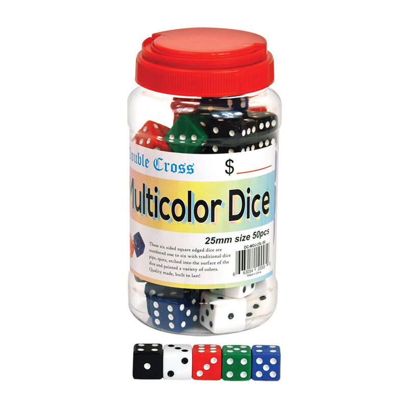 DOUBLE CROSS MULTICOLOR DICE 25MM 50CT