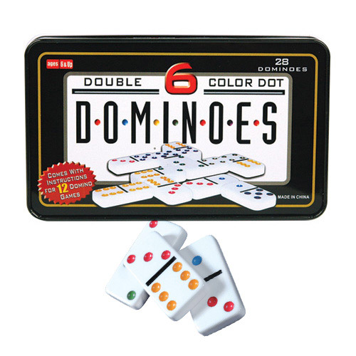DOUBLE 6 DOMINOES COLOR DOT BOX OF 28