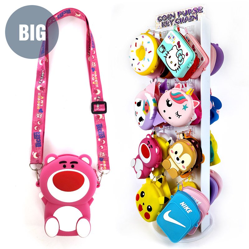 BIG COIN PURSE KEY CHAIN TWO SIDE PRE-FILLED DISPLAY OF 48
