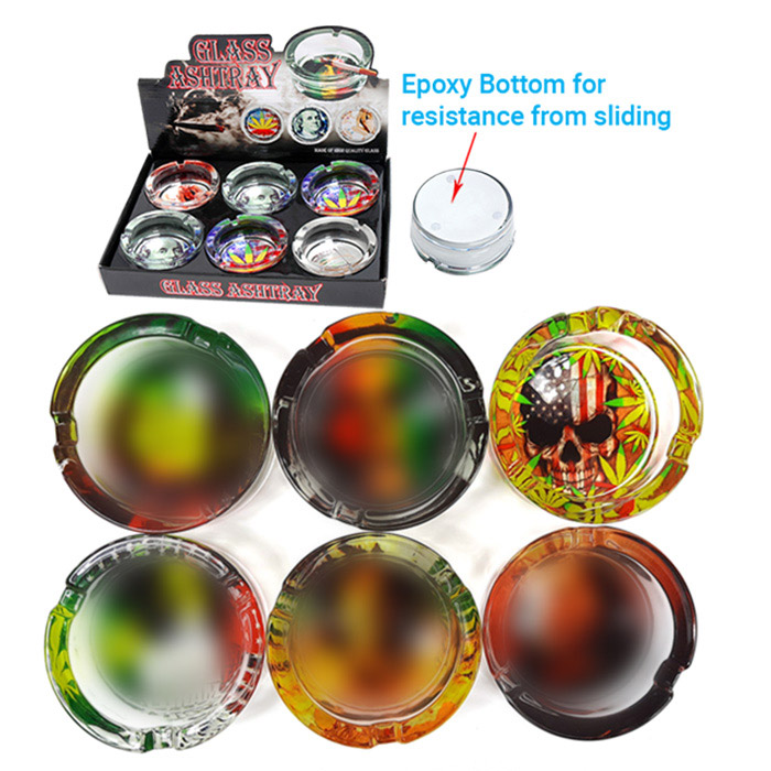 DOUBLE CROSS ROUND GLASS ASHTRAY BOB MARLEY DESIGN BOX OF 6