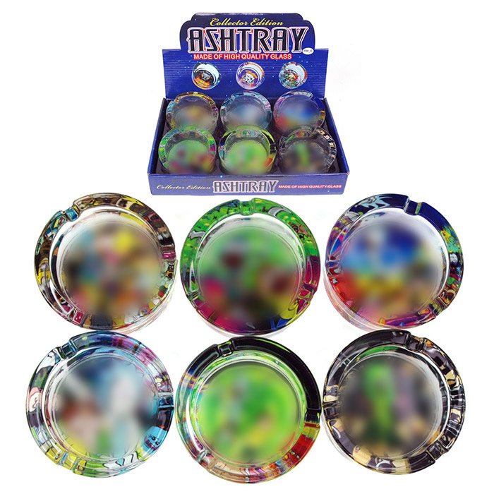 ROUND METALLIC GLASS ASHTRAY RICK AND MORTY DESIGN BOX OF 6