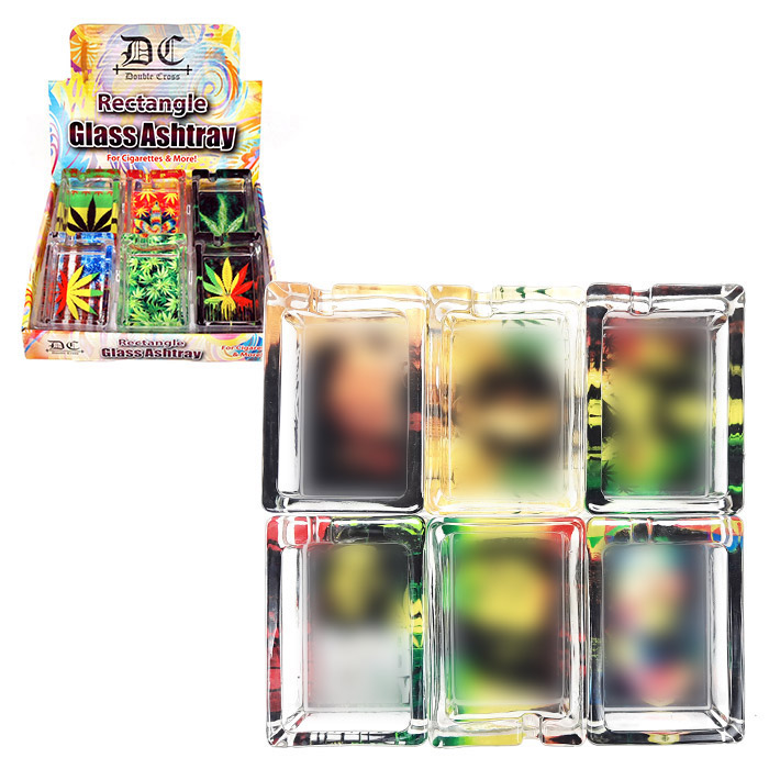 DOUBLE CROSS RECTANGLE GLASS ASHTRAY BOB MARLEY DESIGN BOX OF 6