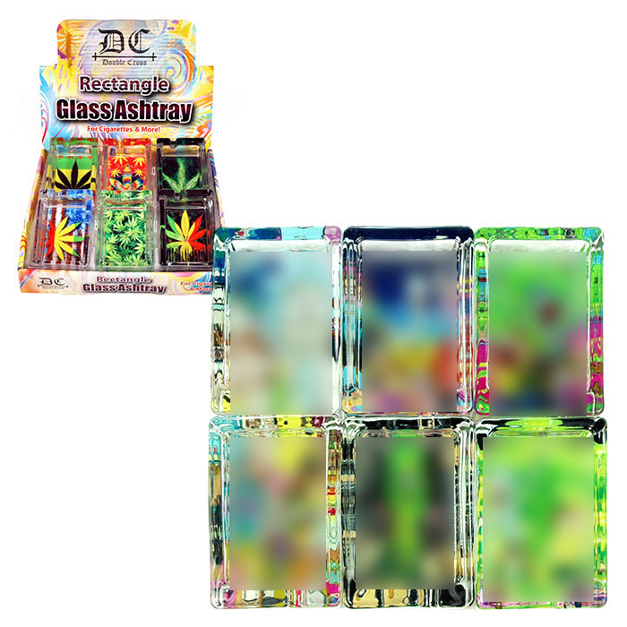 DOUBLE CROSS RECTANGLE GLASS ASHTRAY RICK & MORTY DESIGN BOX OF 6