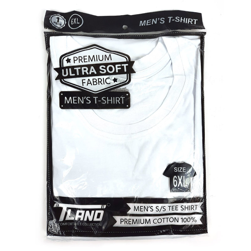 ROUND NECK WHITE T-SHIRT ASSORTED SIZES 6CT BAG