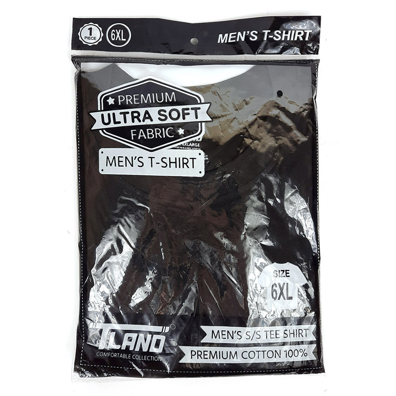 ROUND NECK BLACK T-SHIRT ASSORTED SIZES 6CT BAG