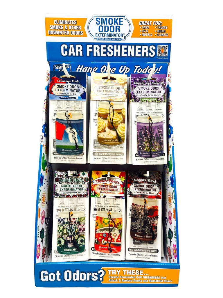 SMOKE ODOR CAR FRESHNERS DISPLAY OF 72