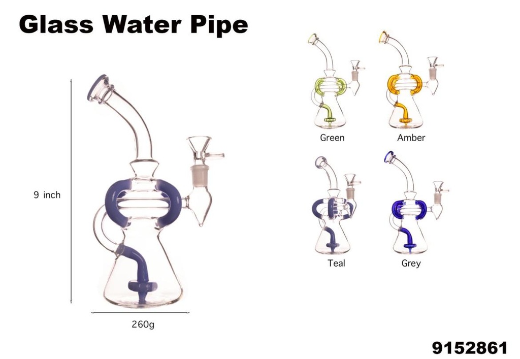 GLASS WATER PIPE #9152861 XYZ-338 ASSORTED COLORS