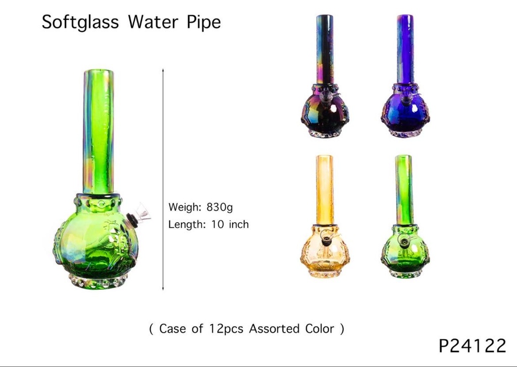 SOFT GLASS WATER PIPE 10" #GP24122 ASSORTED COLORS