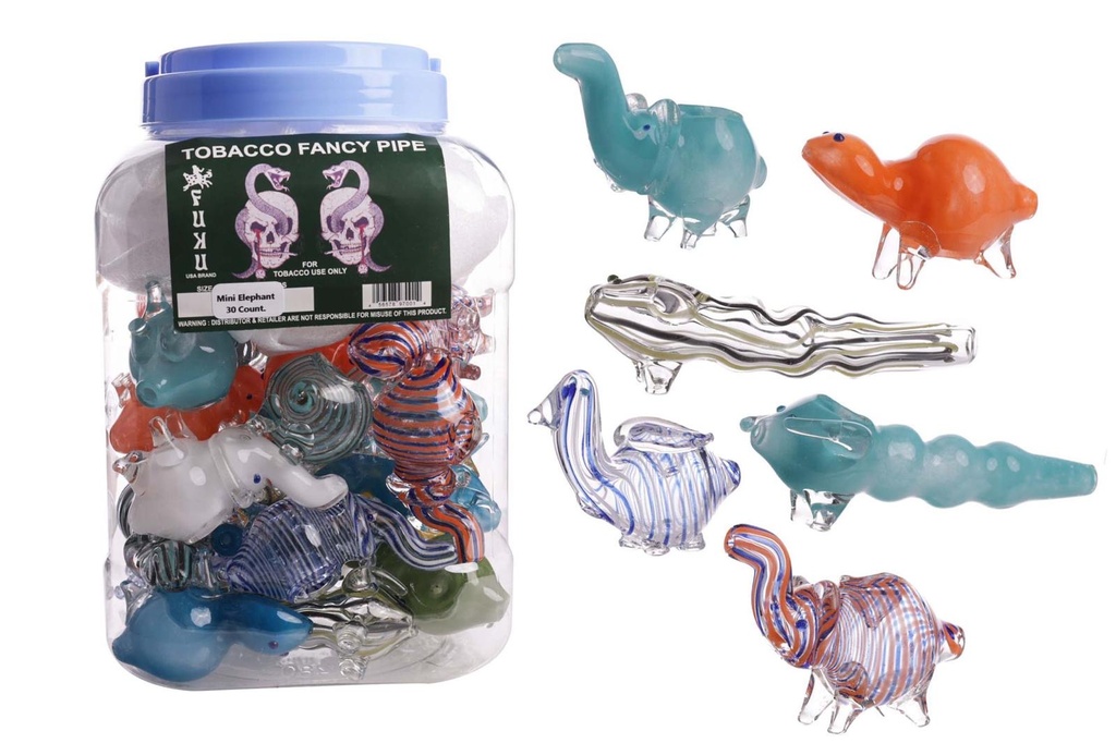 TOBACCO FANCY PIPE MIX ANIMALS GLASS PIPE 30CT JAR