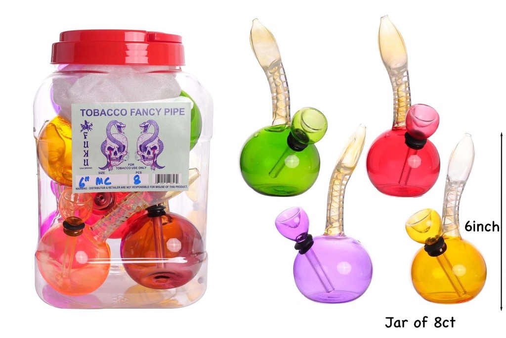 TOBACCO FANCY PIPE 6" GLASS BALL WATER PIPE 8CT JAR