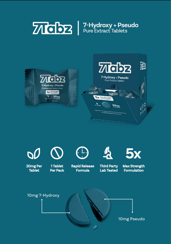 7TABZ 20MG 7-HYDROXY + PSEUDO KRATOM CAPSULES 1CT BOX OF 40