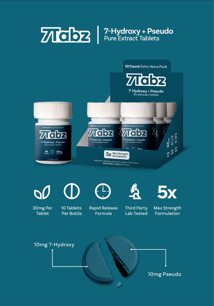 7TABZ 20MG 7-HYDROXY + PSEUDO KRATOM CAPSULES 10CT JAR