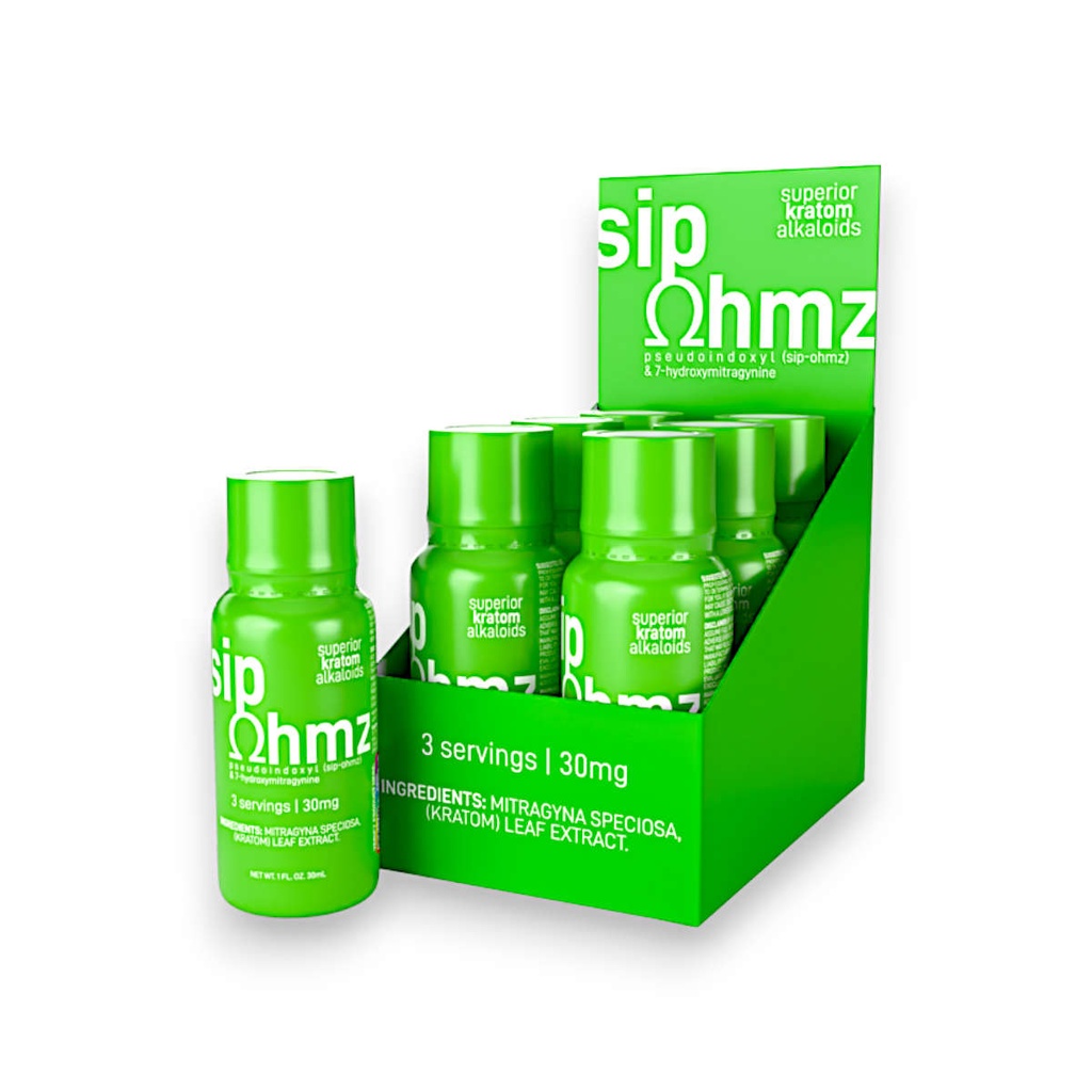 SIP OHMZ 30MG PSEUDO + 7-HYDROXY KRATOM SHOTS BOX OF 6