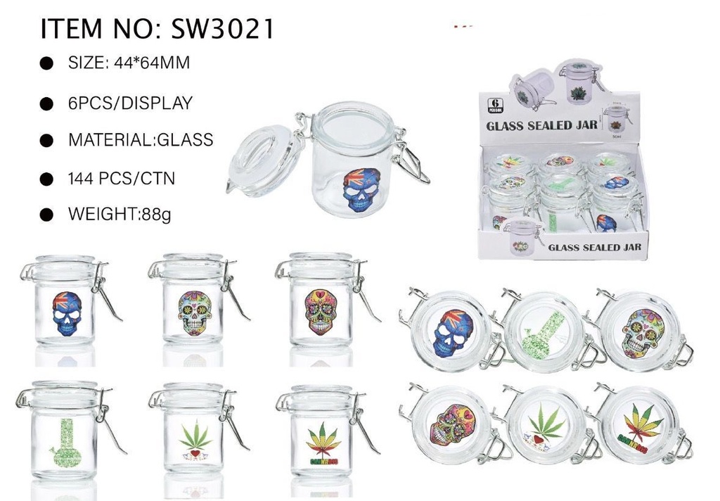 GLASS SEALED JAR 64MM #SW3021 BOX OF 6
