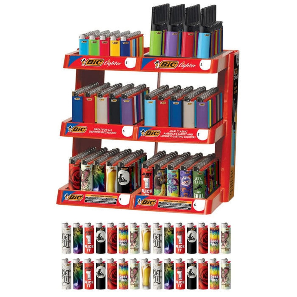 BIC POWERHOUSE MIXED LIGHTERS 6 TIER DISPLAY OF 320
